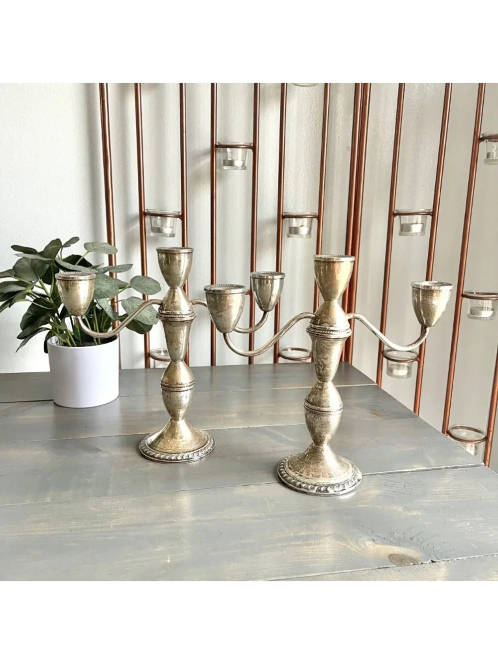 Vtg 50s Duchin Creation Weighted Sterling Silver Three-Light Candelabra